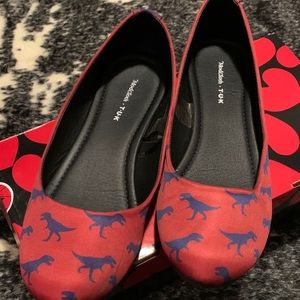 Burgundy Ballet Flats with Navy Dinosaurs!
